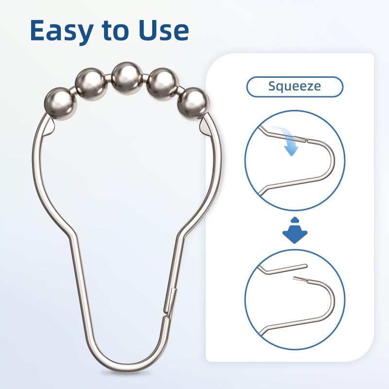 Titanker Shower Curtain Hooks Rings, Rust-Resistant Metal Shower Curtain Hooks for Bathroom Shower Rods Shower Hooks Shower Rings for Curtain - Set of 12, Nickel - Image 2